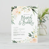 Carte Brunch & mousseux vert et pêche aquarelle floral (Debout devant)