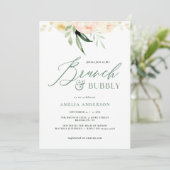 Carte Brunch & mousseux vert et pêche aquarelle floral (Debout devant)