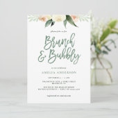 Carte Brunch & mousseux vert et pêche aquarelle floral (Debout devant)