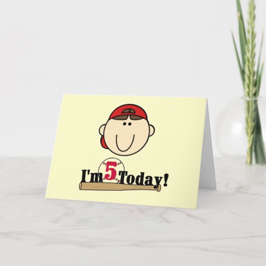 Carte Brunette Boy Baseball 5e anniversaire (Devant)