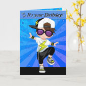 Carte Brunette Boys Hip hop Joyeux anniversaire (Fleur jaune)