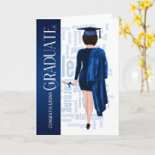 Carte Brunette Femme Casquette bleu et diplômée (Fleur jaune)