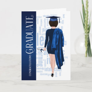 Carte Brunette Femme Casquette bleu et diplômée