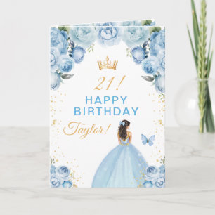 Carte Brunette Fleur Bleue Fille Joyeux Anniversaire