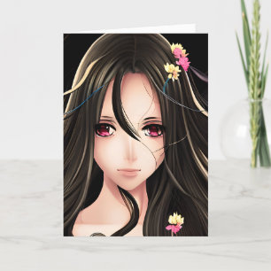 Carte Brunette Rose Eyed Anime Girl Cartoon