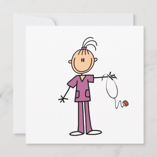 Carte Brunette Stick Figure Nurse (Devant)