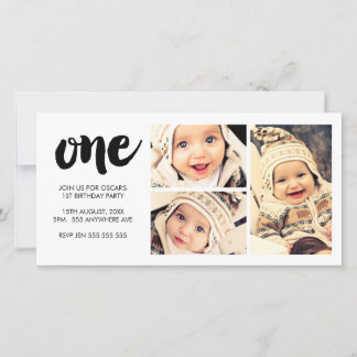 Carte Brush Letting 1ST Anniversaire Blanc 3 image cadre