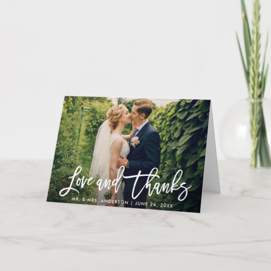 Carte Brush Script Mariage Photo Love Merci Modern Fold (Devant)