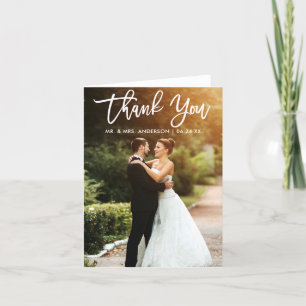 Carte Brush Script Mariage photo pliée Merci note