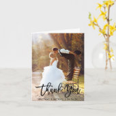 Carte Brush Script Modern Mariage Photo Merci Note (Fleur jaune)
