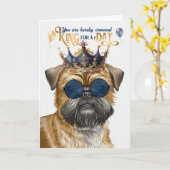 Carte Brussels Griffon Dog King pour une journée d'anniv (Fleur jaune)