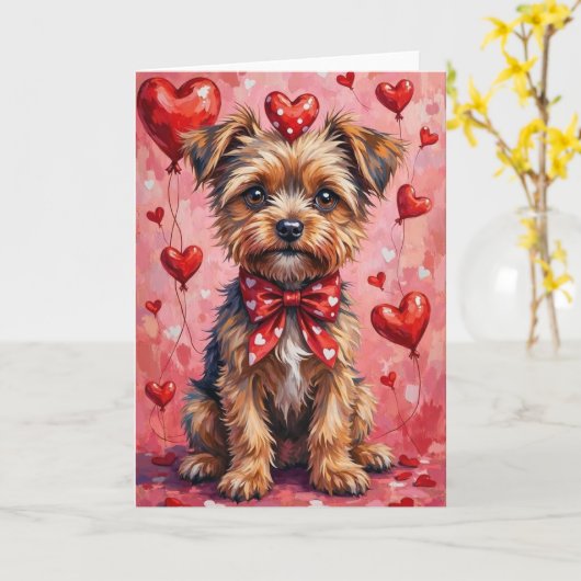 Carte Brussels Griffon Valentine Dog Sitting with Hearts (Fleur jaune)