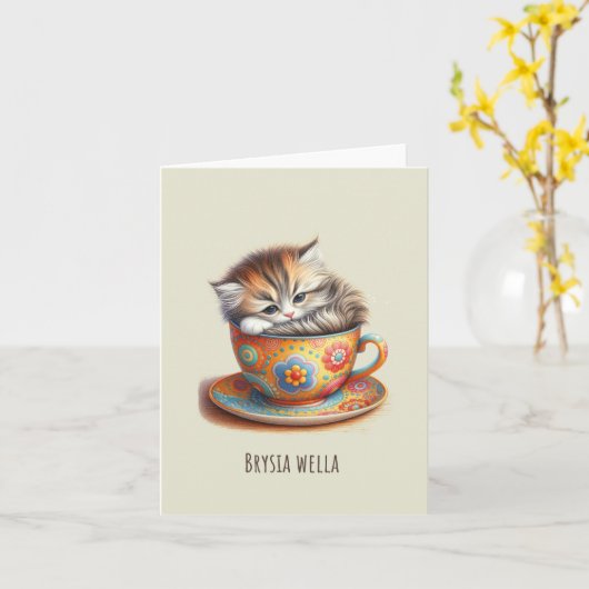 Carte Brysia Wella : Kitten in Teacup Get Well Bientôt C (Fleur jaune)
