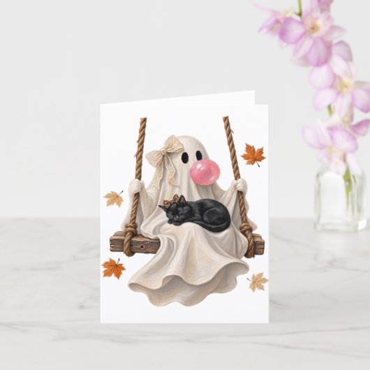 Carte Bubblegum Ghost & Black Cat Swing Halloween (Orchidée)