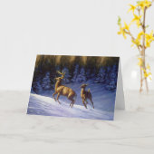 Carte Buck & Doe de cerf blanc en neige hivernale (Fleur jaune)