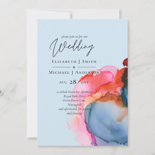 Carte BUDGET abstrait Rainbow Watercolor Mariage (Devant)