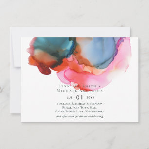 Carte BUDGET abstrait Rainbow Watercolor Mariage