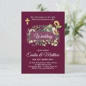 Carte BUDGET All-in-1 Mariage catholique Floral Owl Feui (Debout devant)