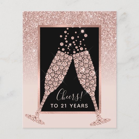 Carte Budget Blush Pink Champagne 21e Anniversaire (Devant)
