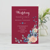 Carte Budget Burgundy Blue Peach Floral Mariage (Debout devant)