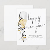 Carte Budget Champagne Flute Bonne Année (Devant / Derrière)