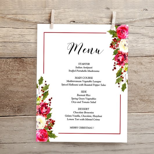 Carte Budget Christmas Floral Menu