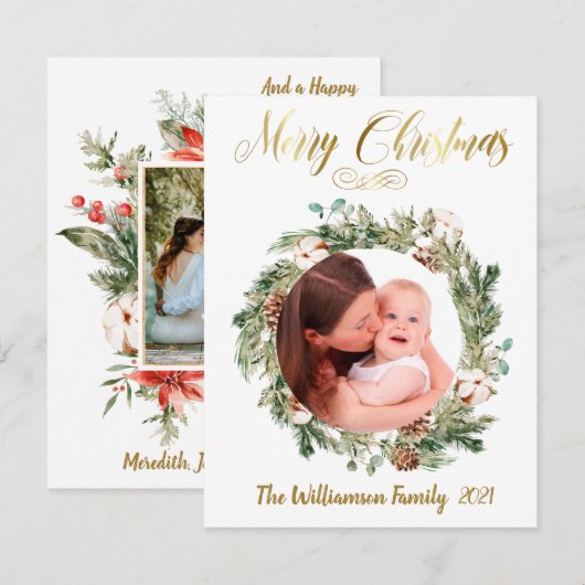 Carte Budget Deux Photo Collage Or Joyeux Noël (Devant / Derrière)