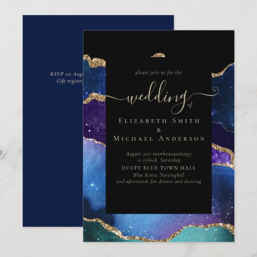 Carte Budget du Mariage d'or AGATE Blue Purple (Devant / Derrière)