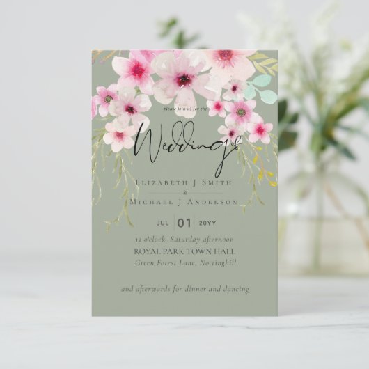 Carte Budget du script de Mariage floral rose vif (Debout devant)