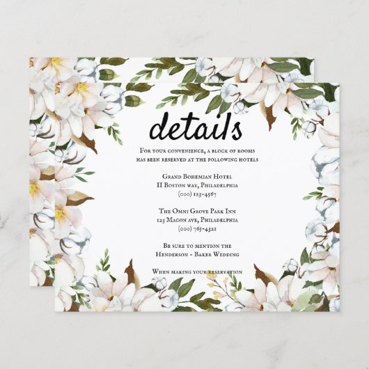 Carte Budget/Elégante Détails Mariage. Invitation (Devant / Derrière)