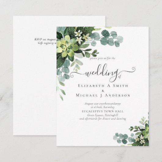 Carte BUDGET Eucalyptus Mariage de verdure (Devant / Derrière)