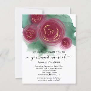Carte Budget Floral QR Code Rose Gold Marsala Blanc