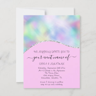 Carte Budget Floral QR Code Rose Holographe Vagues