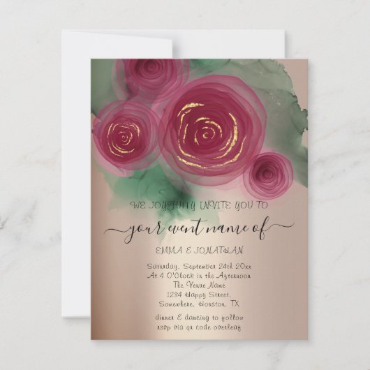 Carte Budget Floral QR Code Rose or Marsala rose (Devant)