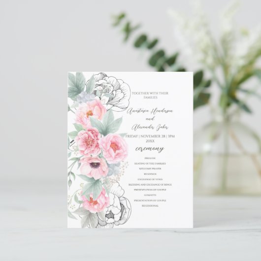 Carte Budget Floral Wedding Program. (Debout devant)