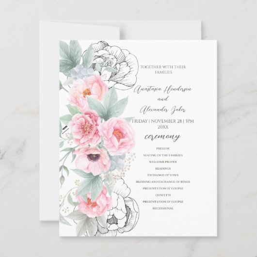 Carte Budget Floral Wedding Program. (Devant)
