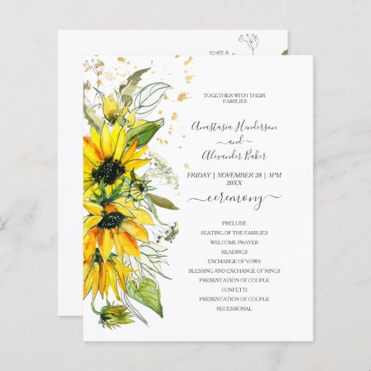 Carte Budget Floral Wedding Program. (Devant / Derrière)