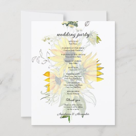 Carte Budget Floral Wedding Program. (Dos)