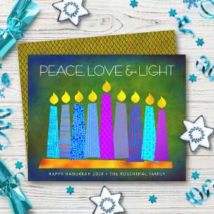 Carte Budget Hanukkah Bougies Bohème Vert Paix Amo