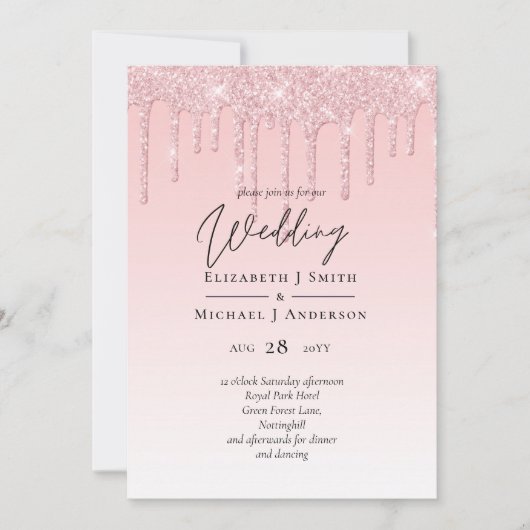 Carte Budget Joli Mariage Parties scintillant rose Invi (Devant)