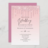 Carte Budget Joli Mariage Parties scintillant rose Invi (Devant / Derrière)