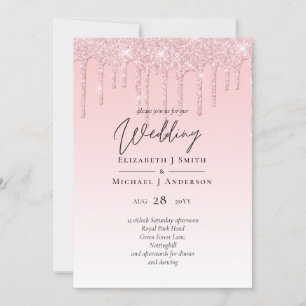 Carte Budget Joli Mariage  Parties scintillant rose Invi