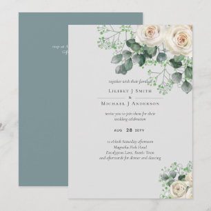 Carte Budget Mariage Feuille de White Roses Sage Eucalyp