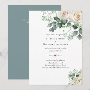 Carte Budget Mariage Feuille de White Roses Sage Eucalyp