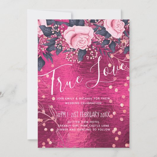 Carte Budget Mariage Metallo Look Rosegold rose Floral (Devant)