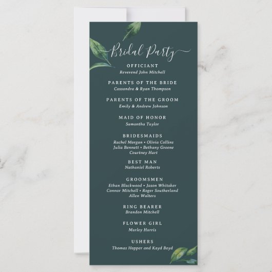 Carte Budget Minimal and Chic Green Wedding Program (Dos)