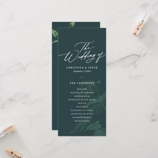 Carte Budget Minimal and Chic Green Wedding Program (Devant/Arrière en situation)