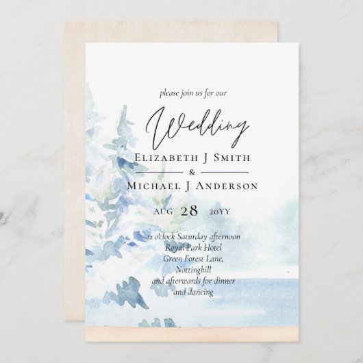 Carte BUDGET Montagnes neigeuses Hiver Lac Trees (Devant / Derrière)