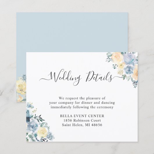 Carte Budget Pastel Blue Floral Mariage Détails (Devant / Derrière)