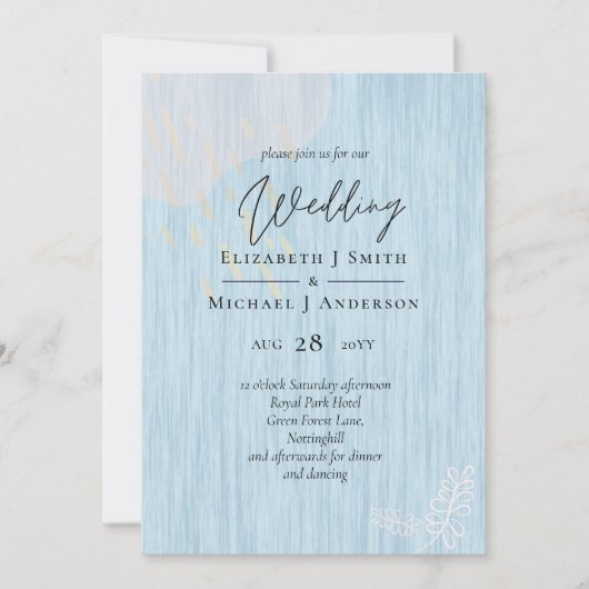 Carte Budget Poussiéreux Bleu Or Mariage Script (Devant)